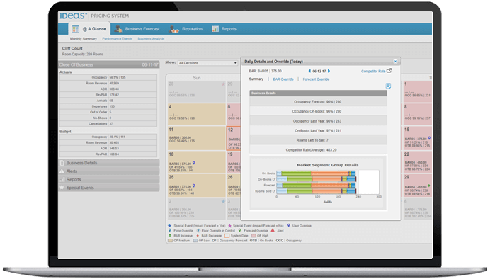 screenshot of IDeaS' pricing system showing the software's details