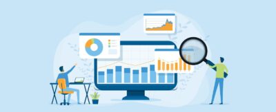Illustration of two people inspecting revenue management software